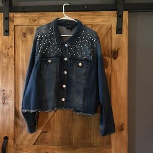 Cropped denim jacket with beaded accents
